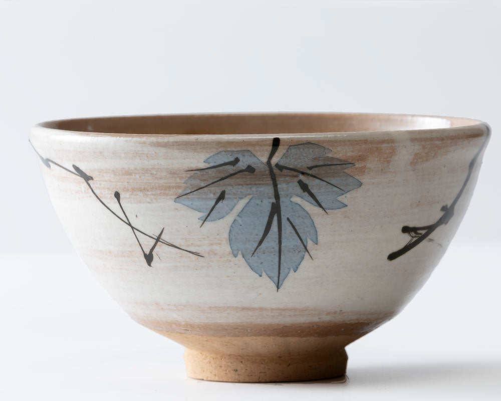 QOT × 小山路窯【佐賀県武雄産 武雄焼】和紙染葉文抹茶椀[江口勝美