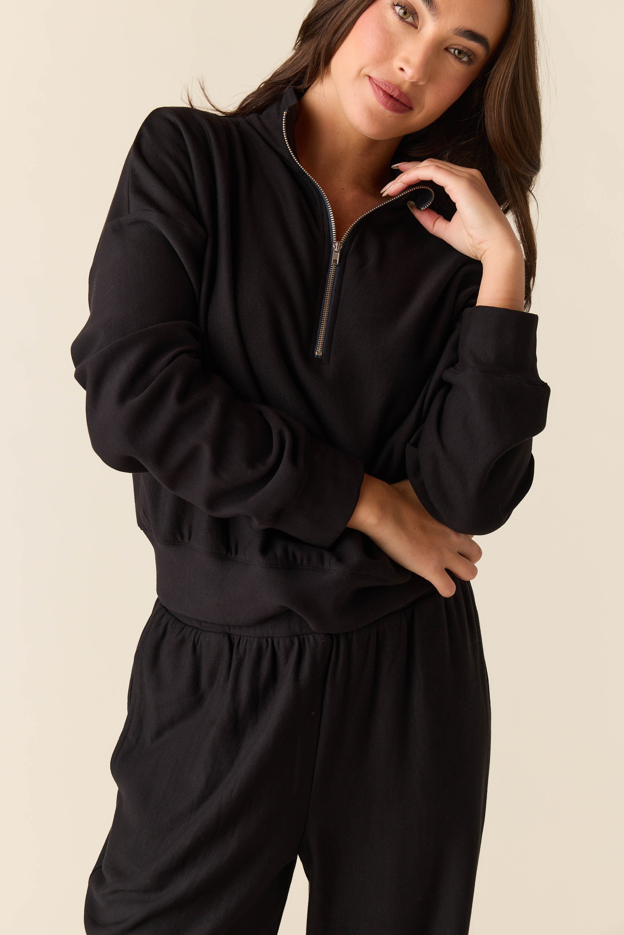 Felicia Cloud Fleece Half Zip in Noire – MASONgrey