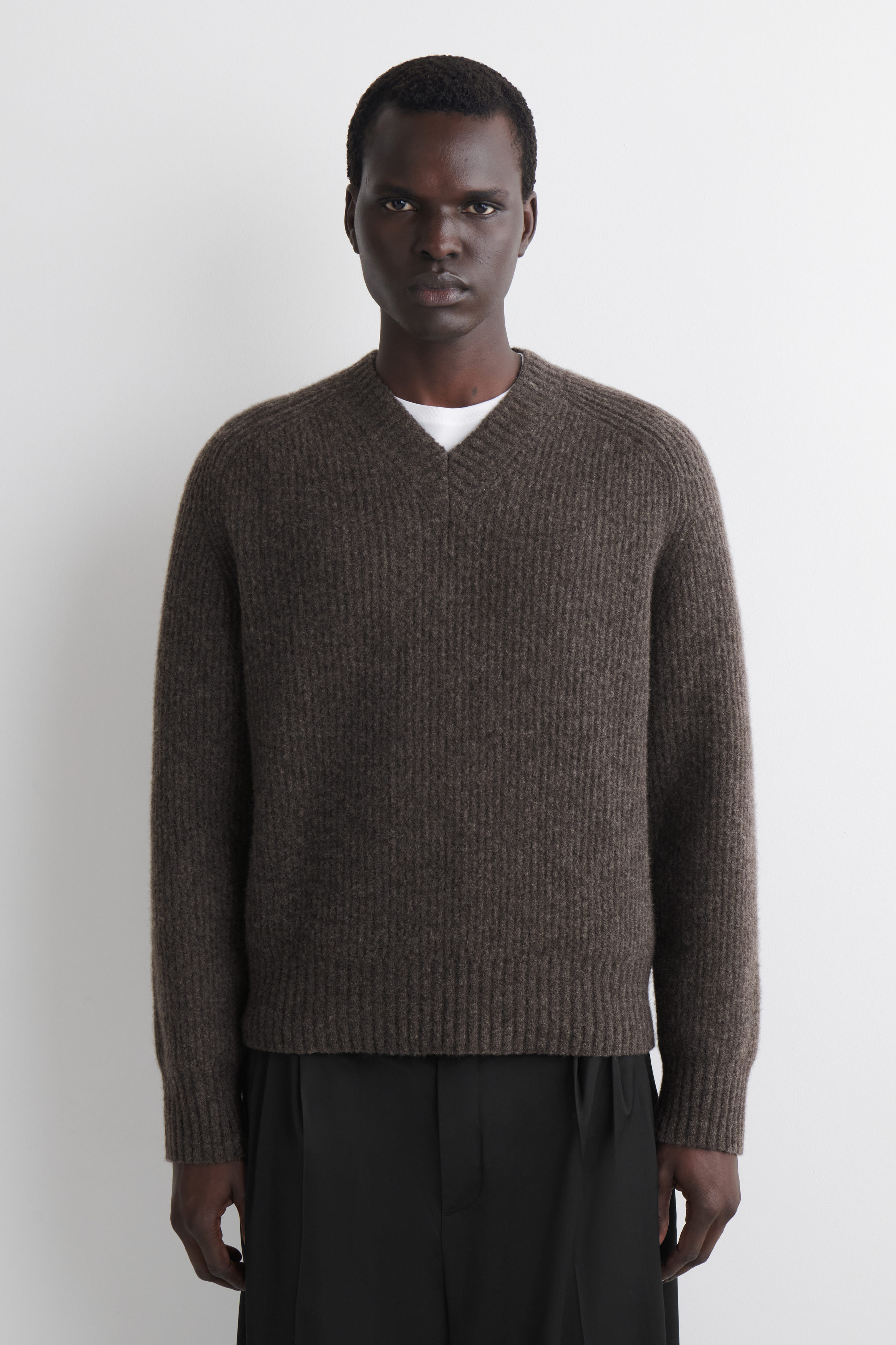 OVERSIZED WOOL-YAK V-NECK SWEATER - BROWN MÉLANGE | COS US