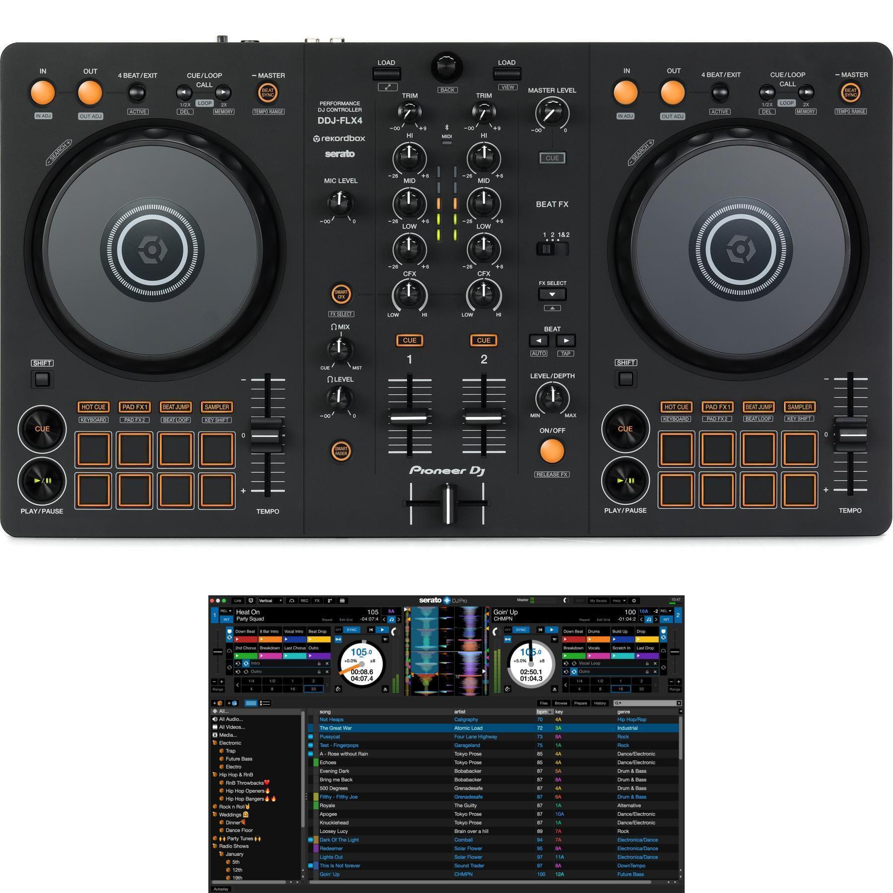 Pioneer DJ DDJ-FLX4 2-deck DJ Controller and Serato DJ Pro