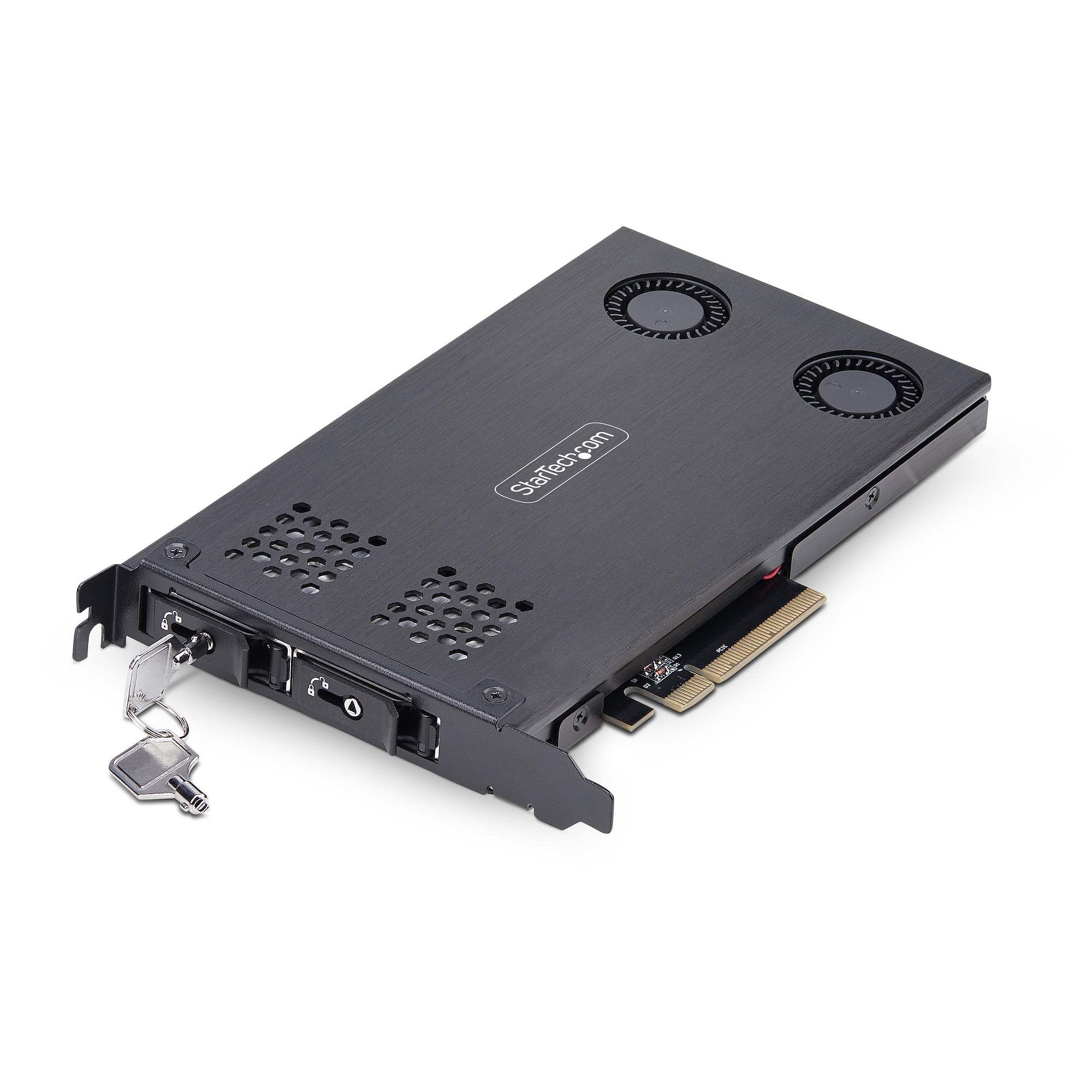 M.2 NVMe SSDモバイルラック／PCIe x8接続／デュアルベイ／ホット