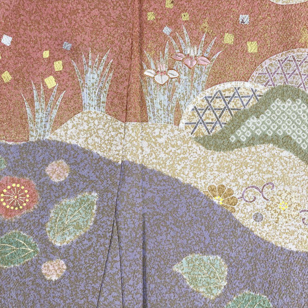 中古） 特撰京友禅 松井青々 訪問着 ピンク 珊瑚色 マルチカラー セミ