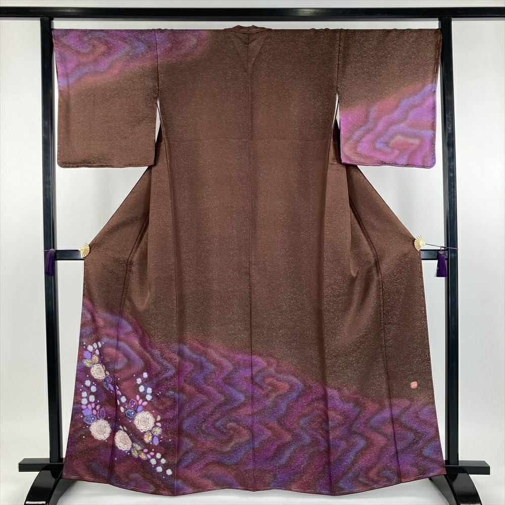 中古） 特撰加賀友禅 菊田宏幸 訪問着 滅紫色 フォーマル 染め 手描き