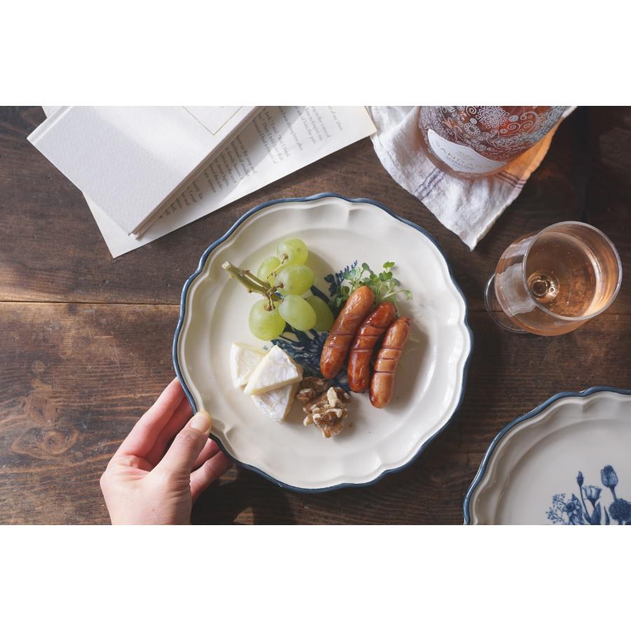 よしざわ窯＞blue line ・誕生花のブーケ 平皿ペア | 栃木県益子町