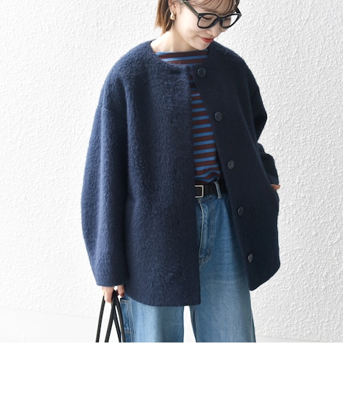 SHIPS any: シャギー ノーカラー コクーン コート｜シップスの通販