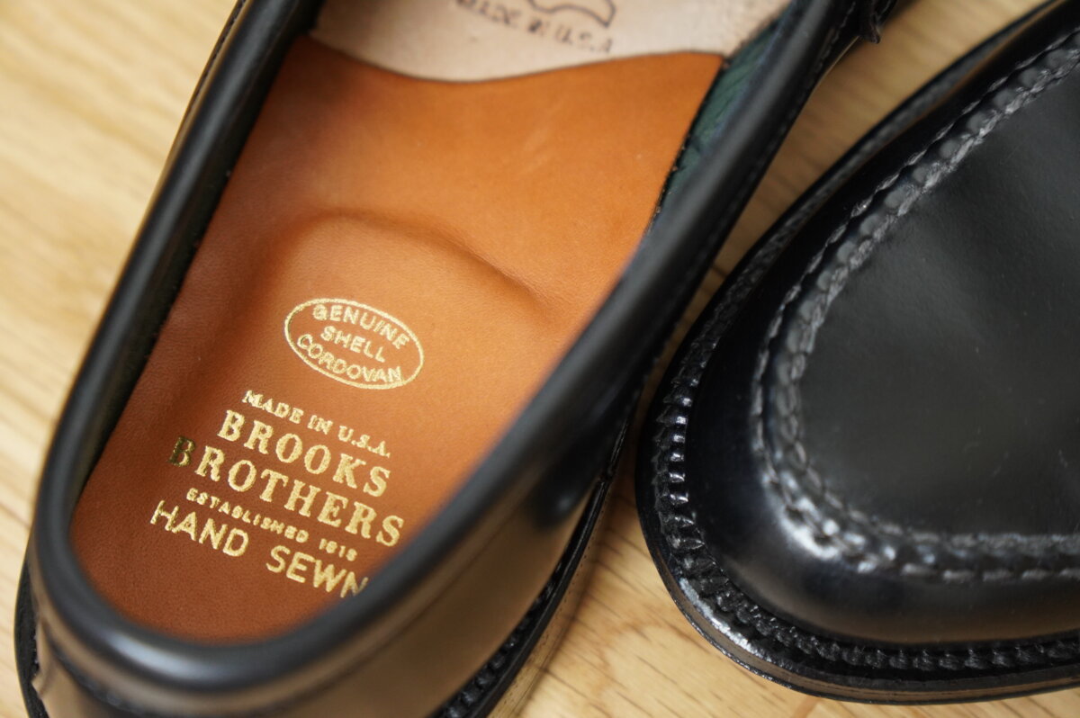 オールデンXブルックスブラザーズ アンラインドコードバンローファーの