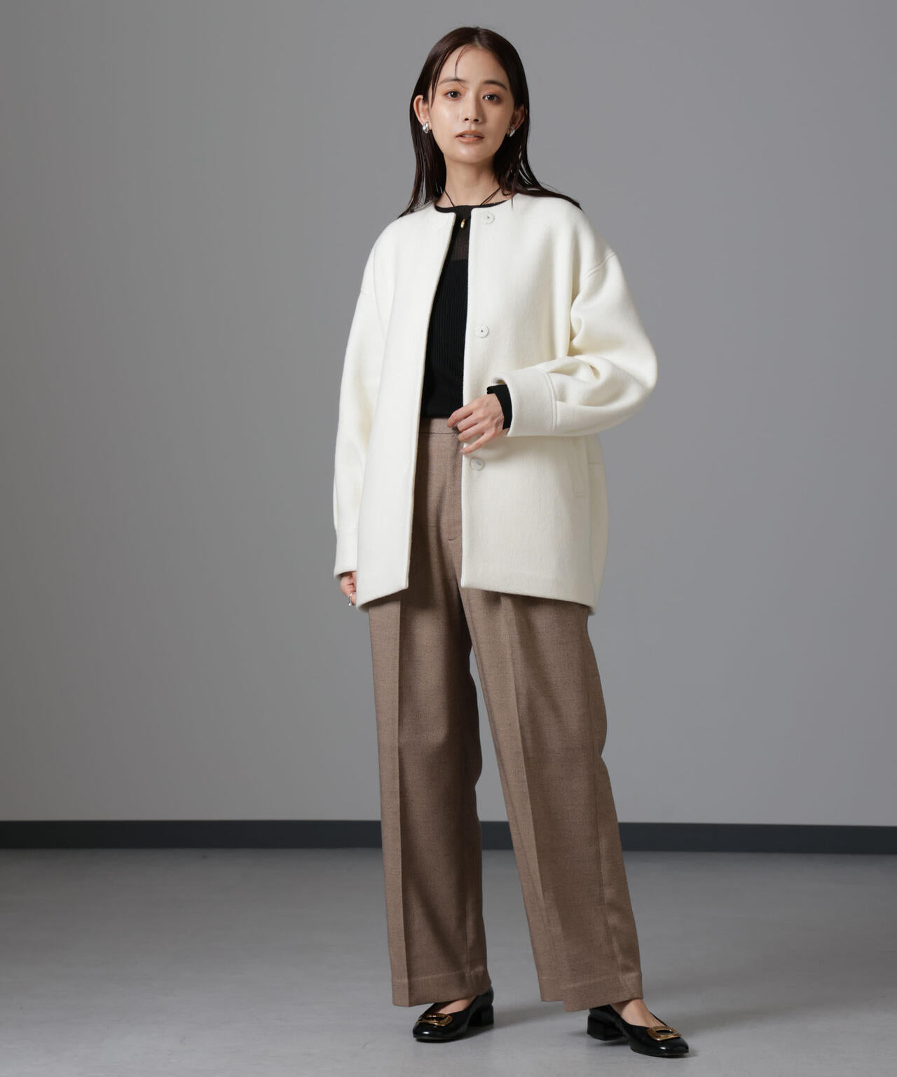 PECOLAMBウールカシミヤノーカラーミドル丈コート | NANO universe