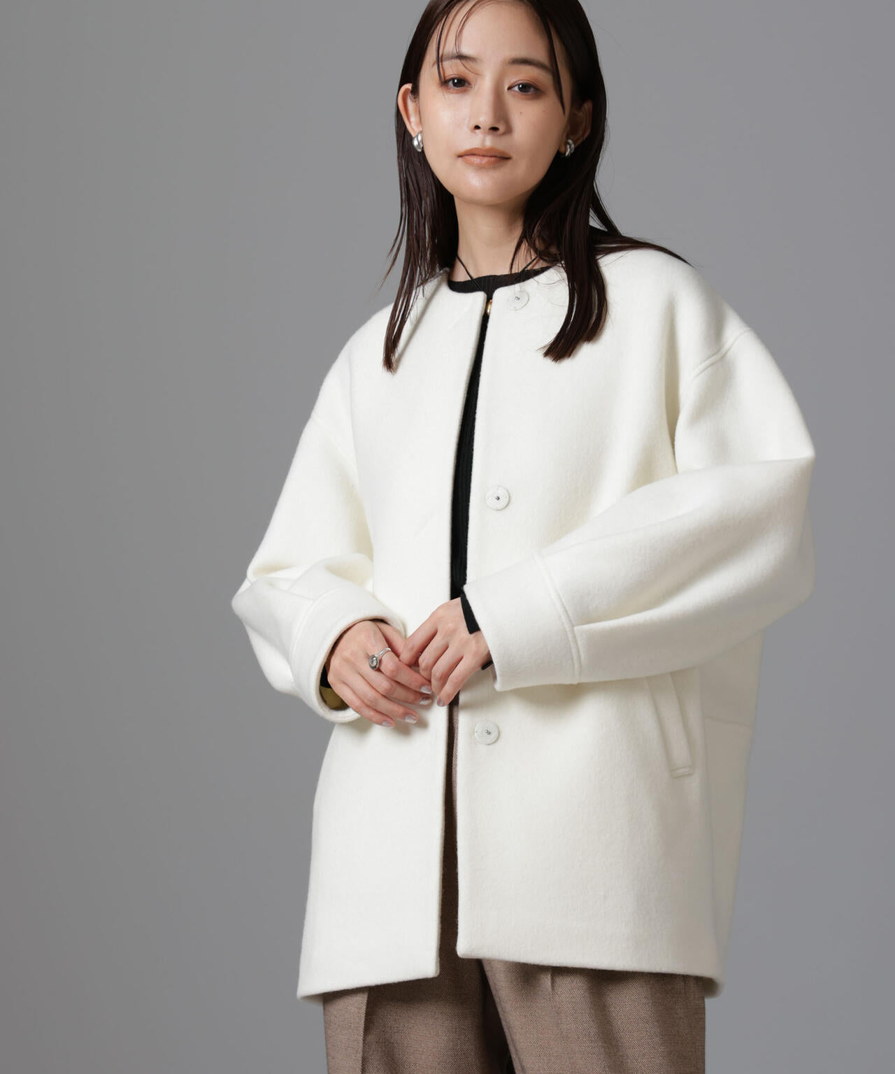 PECOLAMBウールカシミヤノーカラーミドル丈コート | NANO universe