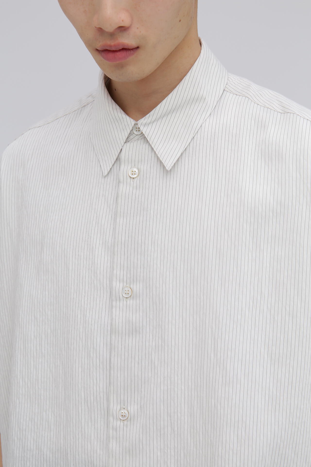 別注］STUDIO NICHOLSON / CRINKLE FINE STRIPE SHORT SLEEVE BOXY