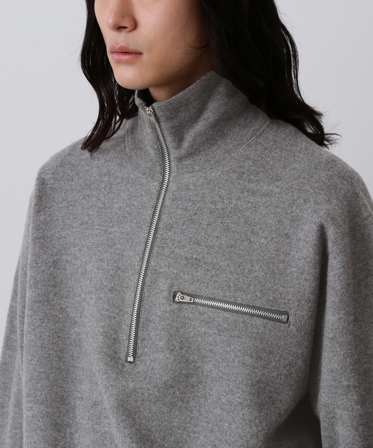 YLEVE / ULTRAFINE MERINO MILLED WOOL KNIT HALF ZIP PULL OVER