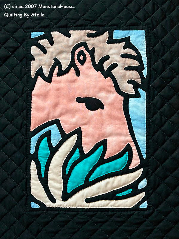 干支キルト：ウマと旅人の木(種) ステンドグラスキルトタペストリー