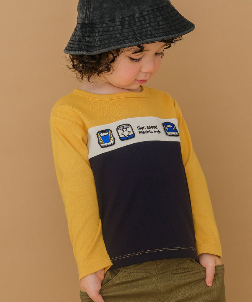 電車 乗り物 ワッペン 三色切り替え Tシャツ｜むーのんのんオンライン