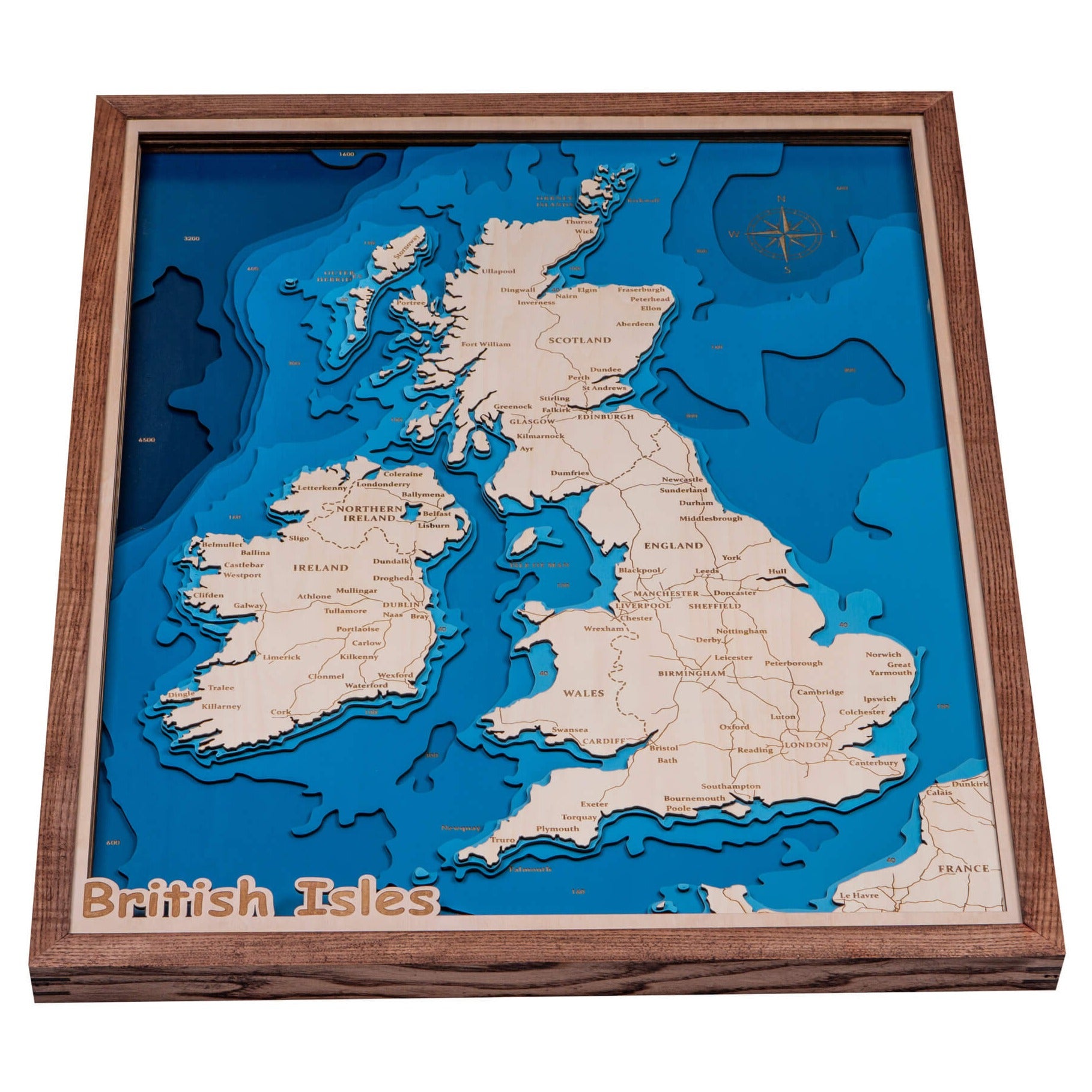 British Isles 3D Wooden Map – Dark Blue – 10 Layers – Moc Tho LLC