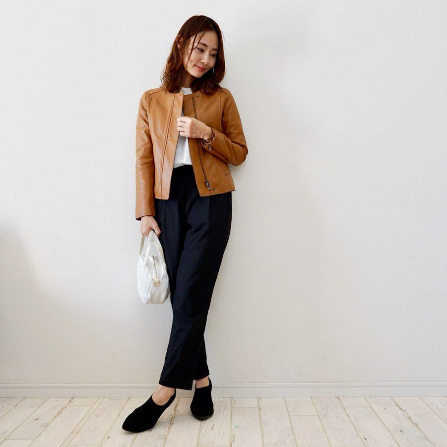 ラムレザー ノーカラージャケットブルゾン(キャメル) | もりのがっこう公式