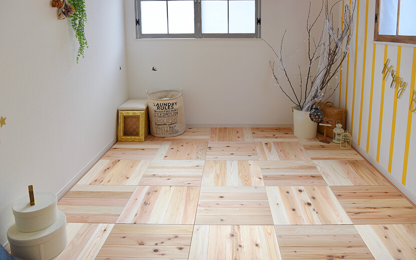 ユカハリ・タイル すぎ 無塗装 (8畳分) ｜ 西粟倉森の学校