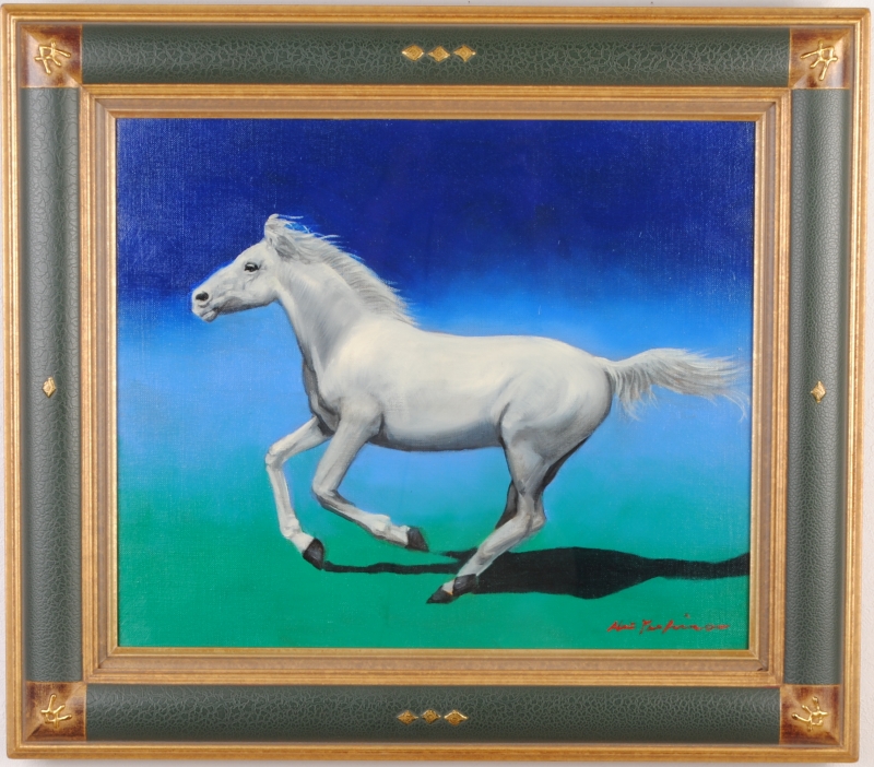 油絵の絵画で八代亜紀が描いた馬の絵の油絵「駆ける」を購入