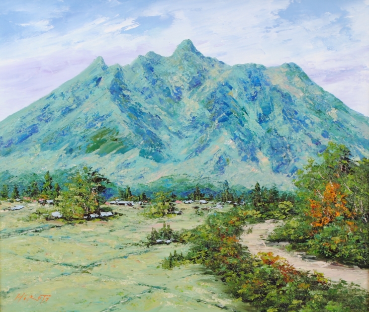 油絵の絵画で阿蘇を描いた西村拡人の油絵「根子岳」を購入