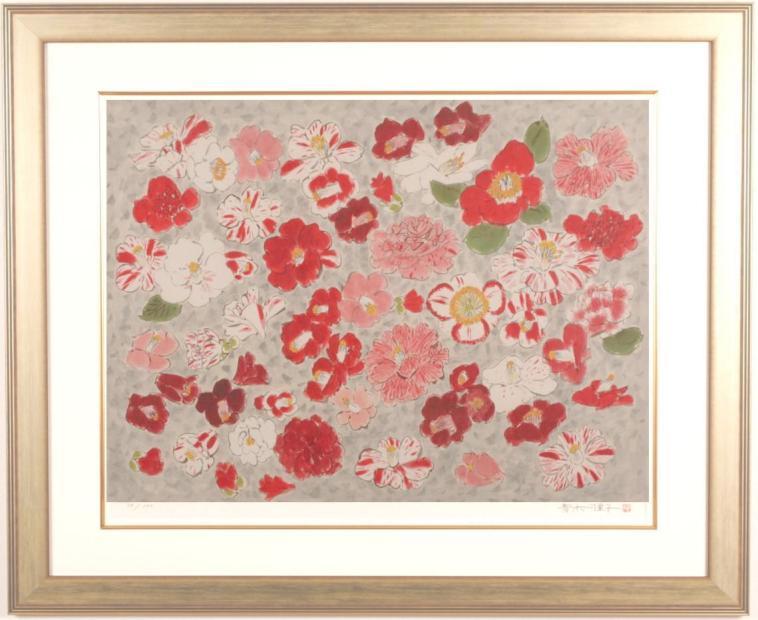 花の絵画をジークレーの版画で制作した青木乃里子の和の花の絵「椿花