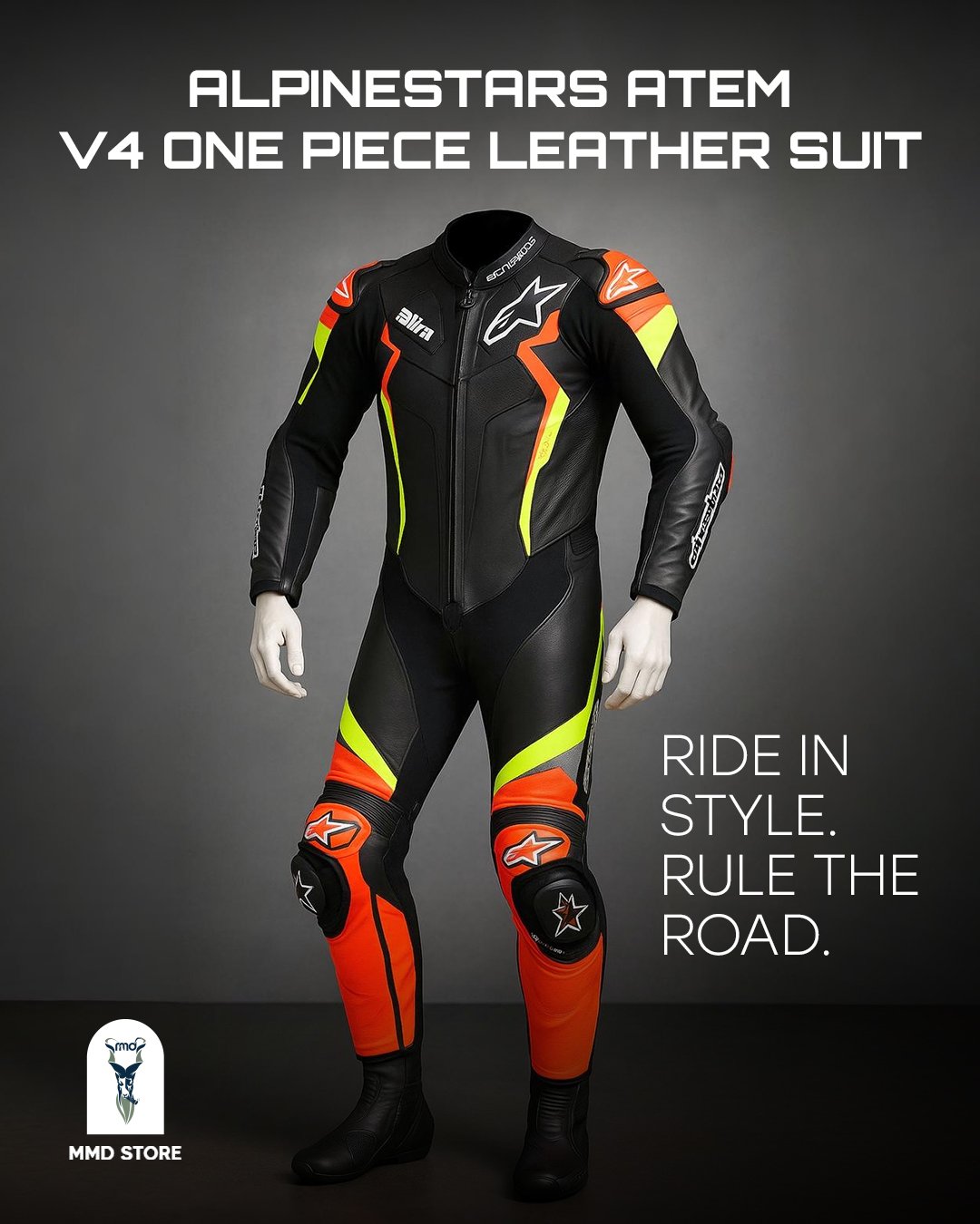 Alpinestars Atem V4 One Piece Leather Suit Black/Red/Yellow Fluo