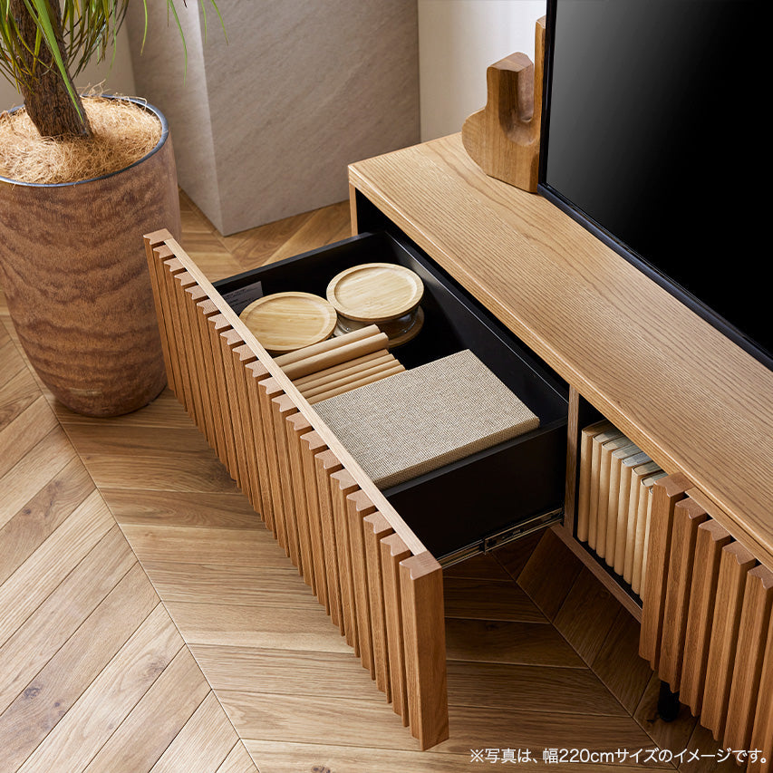大川家具 モーブル TVボード 幅220cm ｜ オーク無垢材の縦格子が美しい