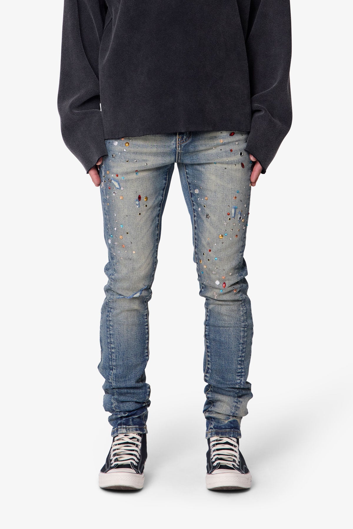 X598 Skinny Stacked Denim - Blue | mnml | shop now