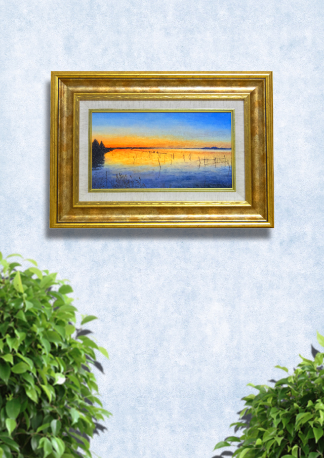 霞ヶ浦の絶景”「筑波山遠望」油彩画 (茨城県美浦村・霞ヶ浦）百瀬太虚