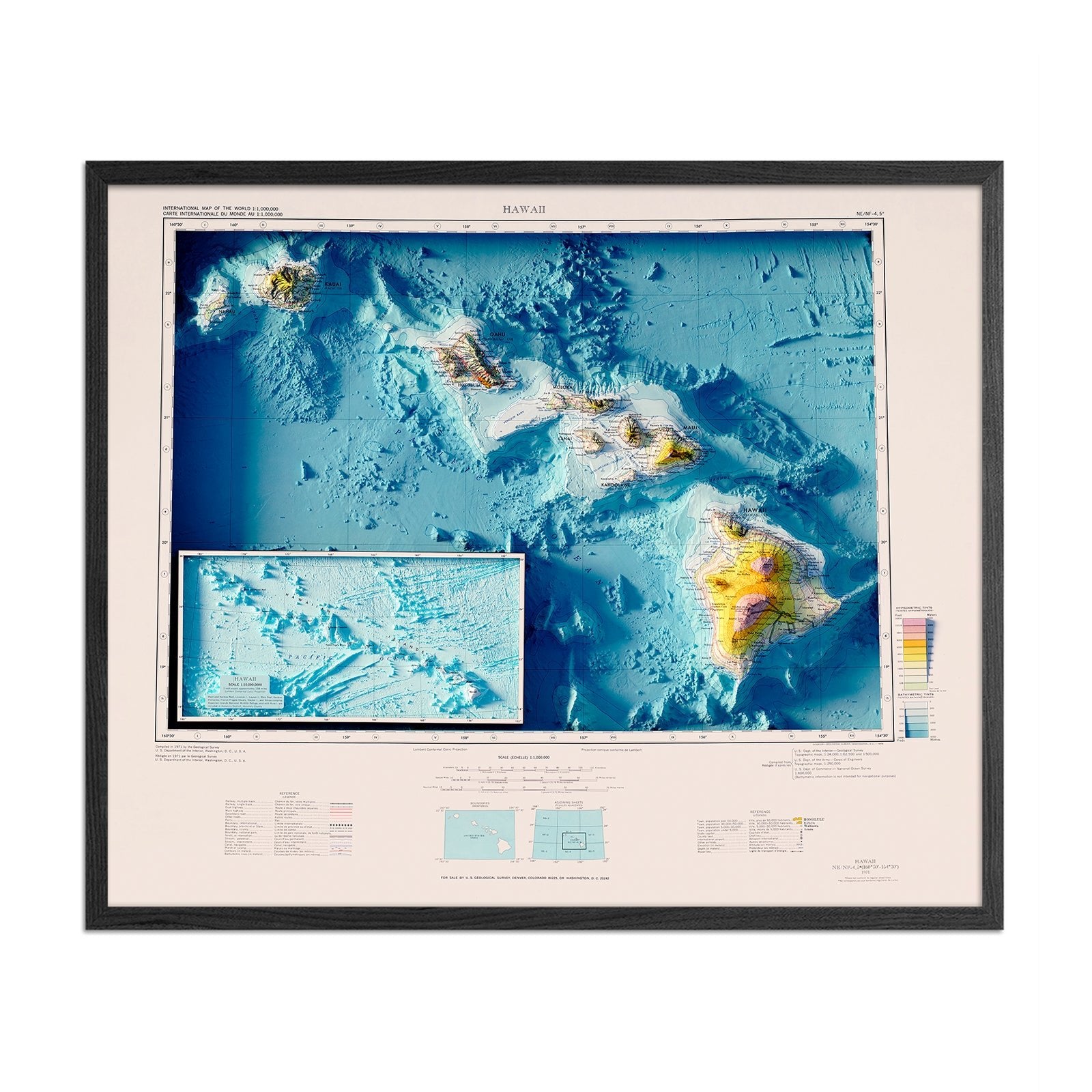 Hawaiian Islands 1971 Shaded Relief Map – Muir Way