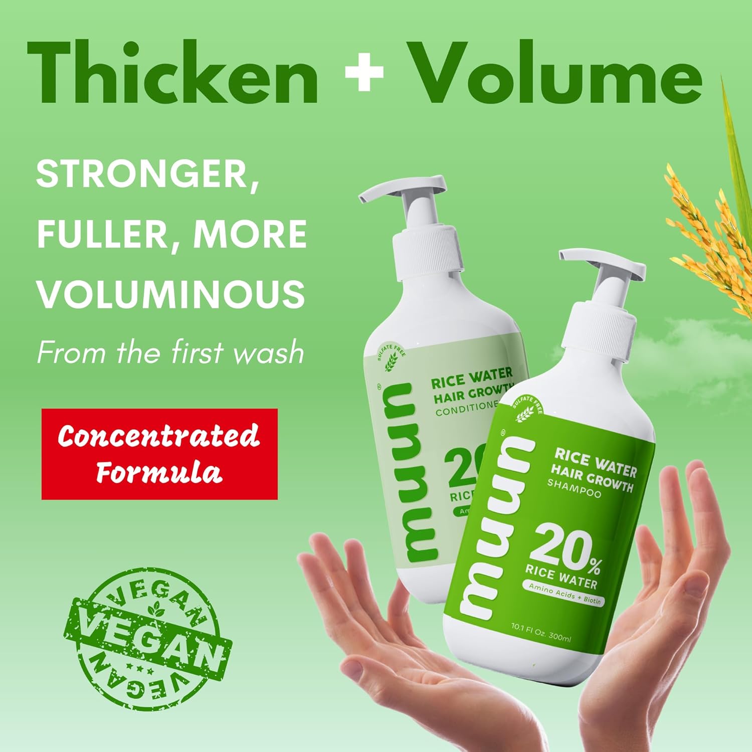 Muun Rice Water Shampoo and Conditioner Set for Hair Growth