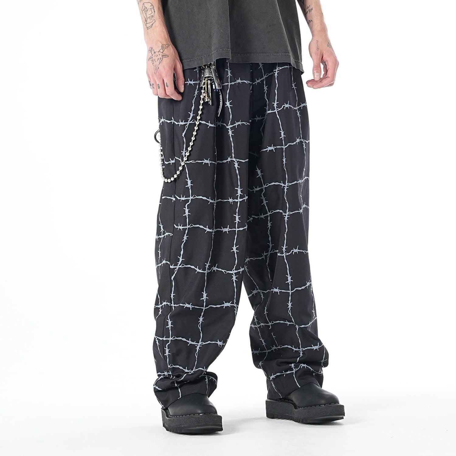 MUZE TURQUOISE LABEL - ×el conductorH WIRE CHECK WIDE TROUSERS