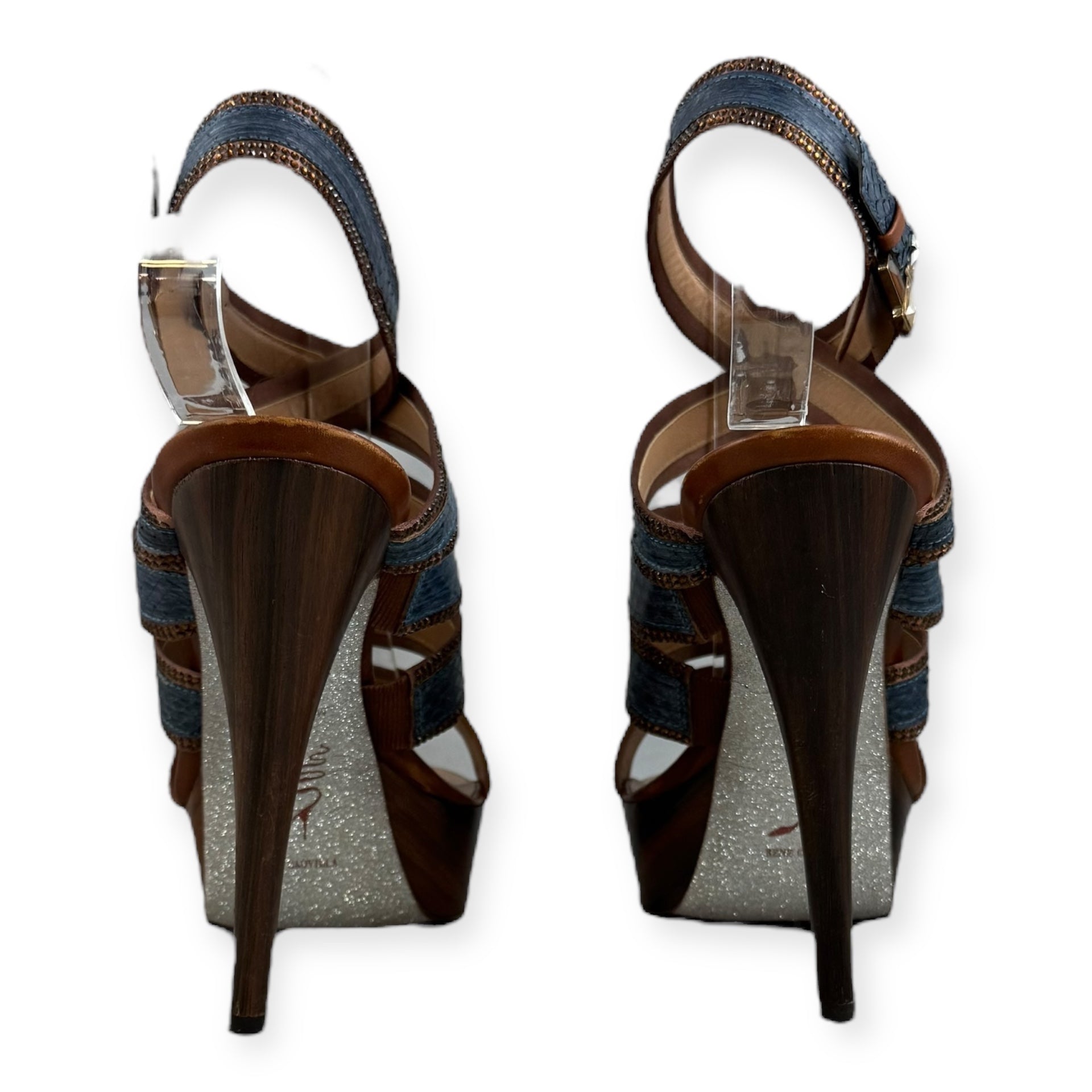 RENE CAOVILLA Snake Crystal Sandals in Blue Copper – More Than You