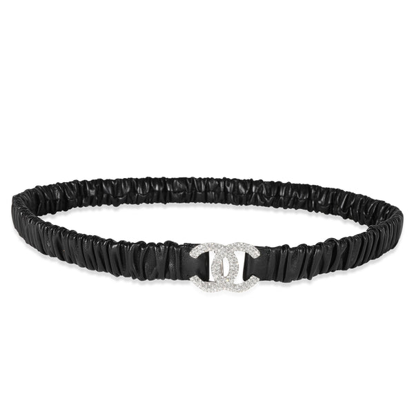 Chanel Black Elastic Lambskin & Crystal CC Belt | myGemma | Item