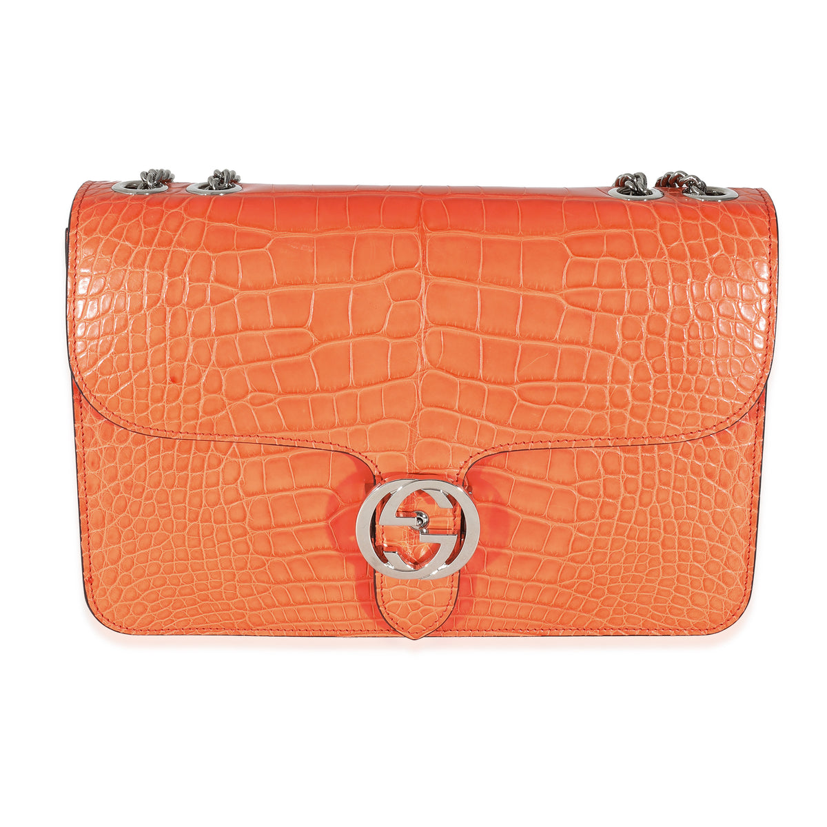 Gucci Orange Crocodile Large Interlocking GG Shoulder Bag