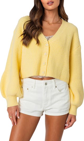 EDIKTED Sabrina Bishop Sleeve Crop Cardigan | Nordstrom