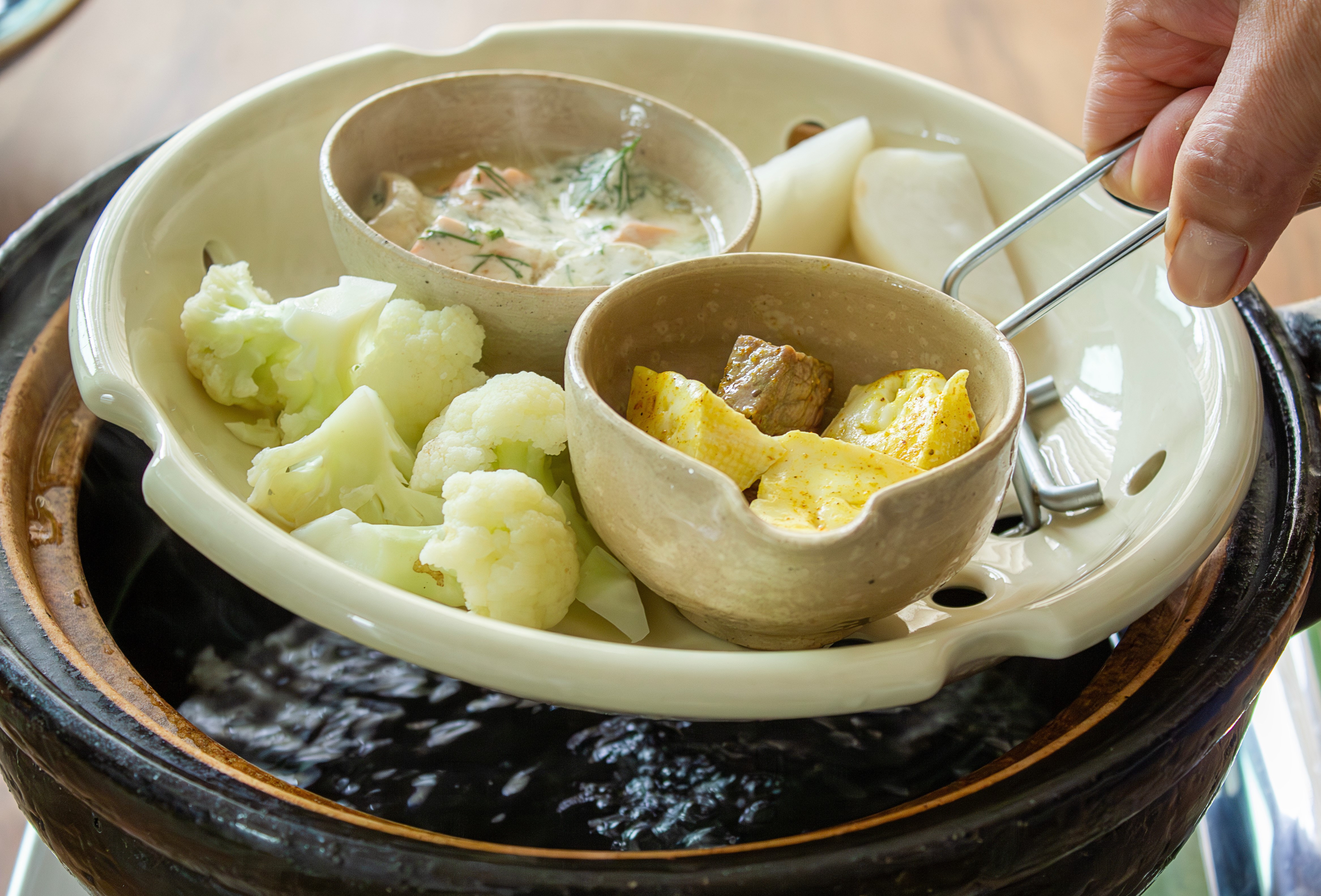 長谷園公式通販］ヘルシー蒸し鍋 白