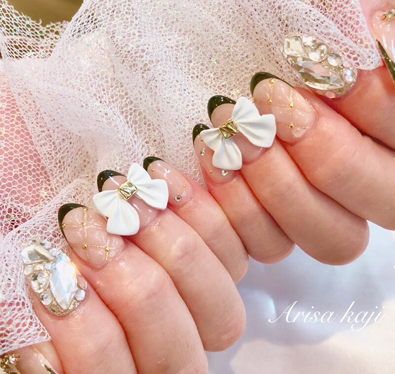 ブラックフレンチ×3Dリボンネイル | ネイルサロンmoca (モカ) ｜大阪