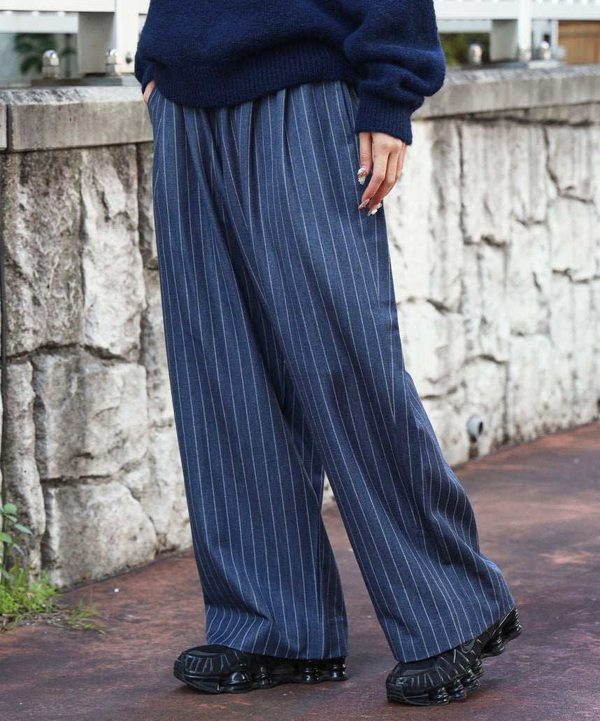 FFEIN(フェイン)】ストライプワイドタックパンツ / スラックス パンツ