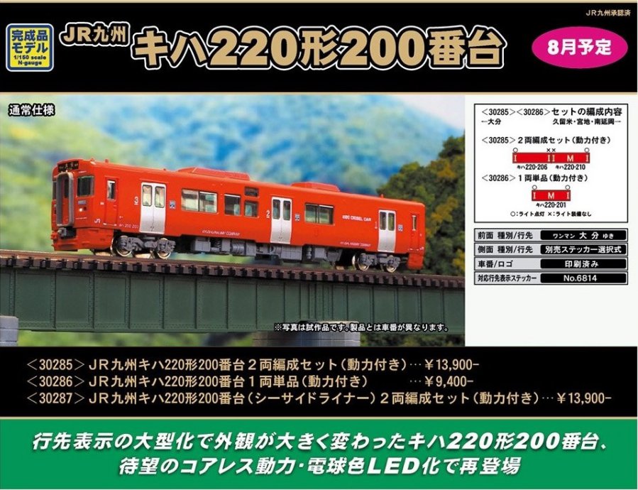 GM JR九州キハ220形200番台 1両単品（動力付き） 品番:30286 #グリーン