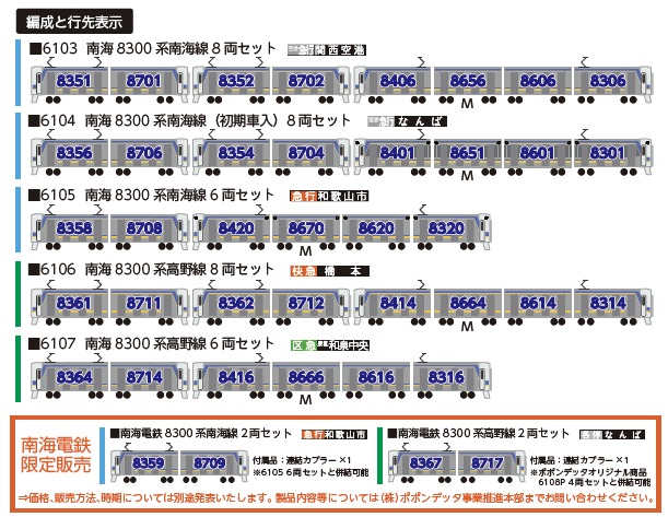 南海8300系南海線 8両セット 品番：6103 鉄道模型 ポポンデッタ