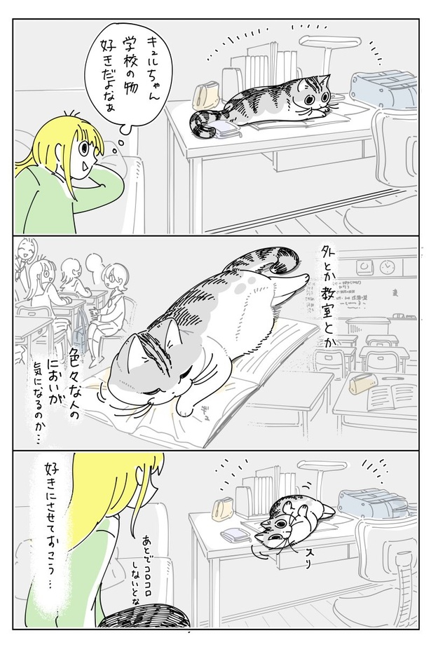 ネコ漫画】カバンの匂いをクンクン嗅ぐ愛猫!?そのしぐさに「癒やされる