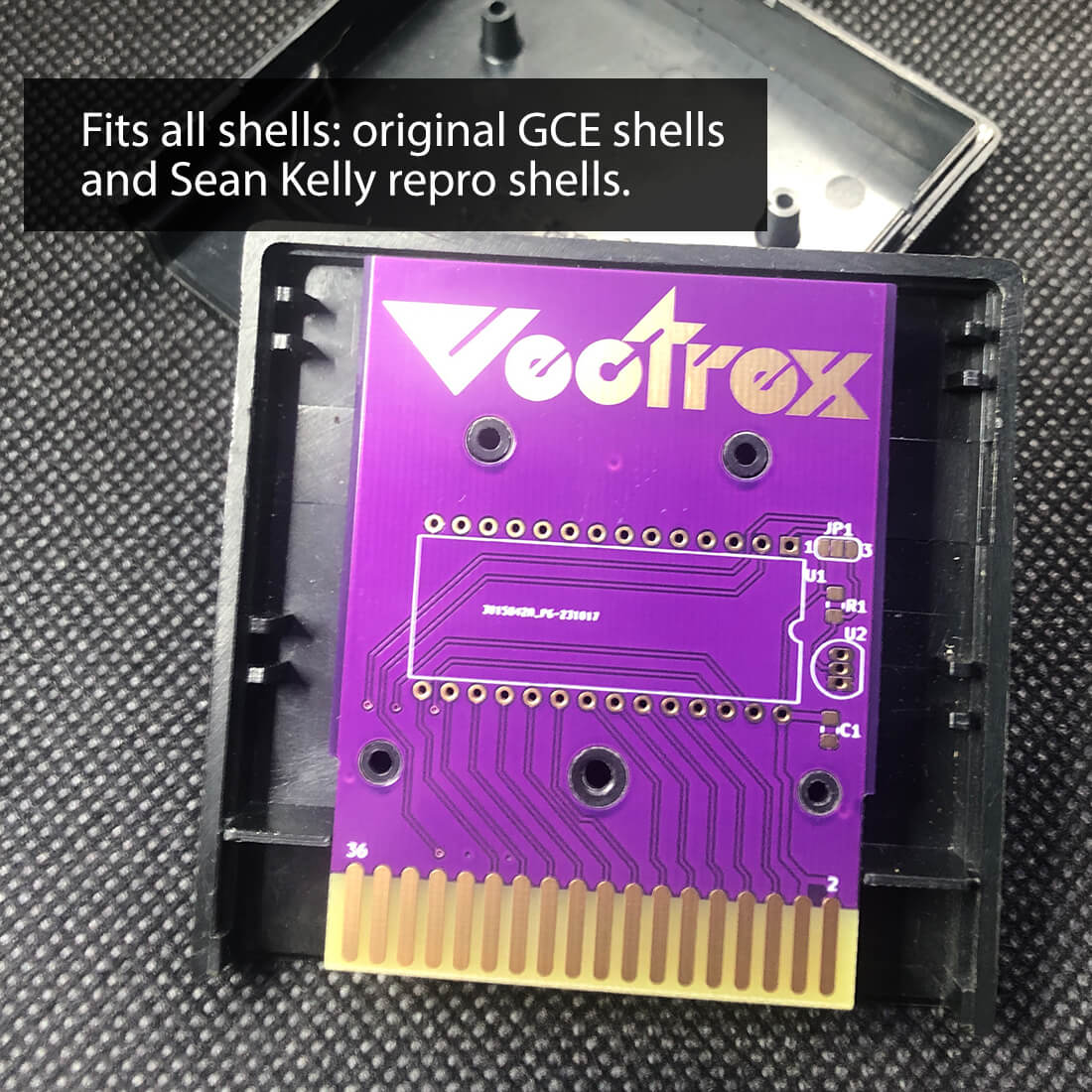 Vectrex cartridge deluxe PCB, with gold-plated, chamfered edge