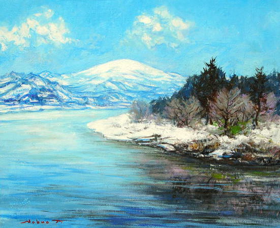 冬風景表紙2／油彩画・風景画／山形の四季風景（月山・最上川）画家