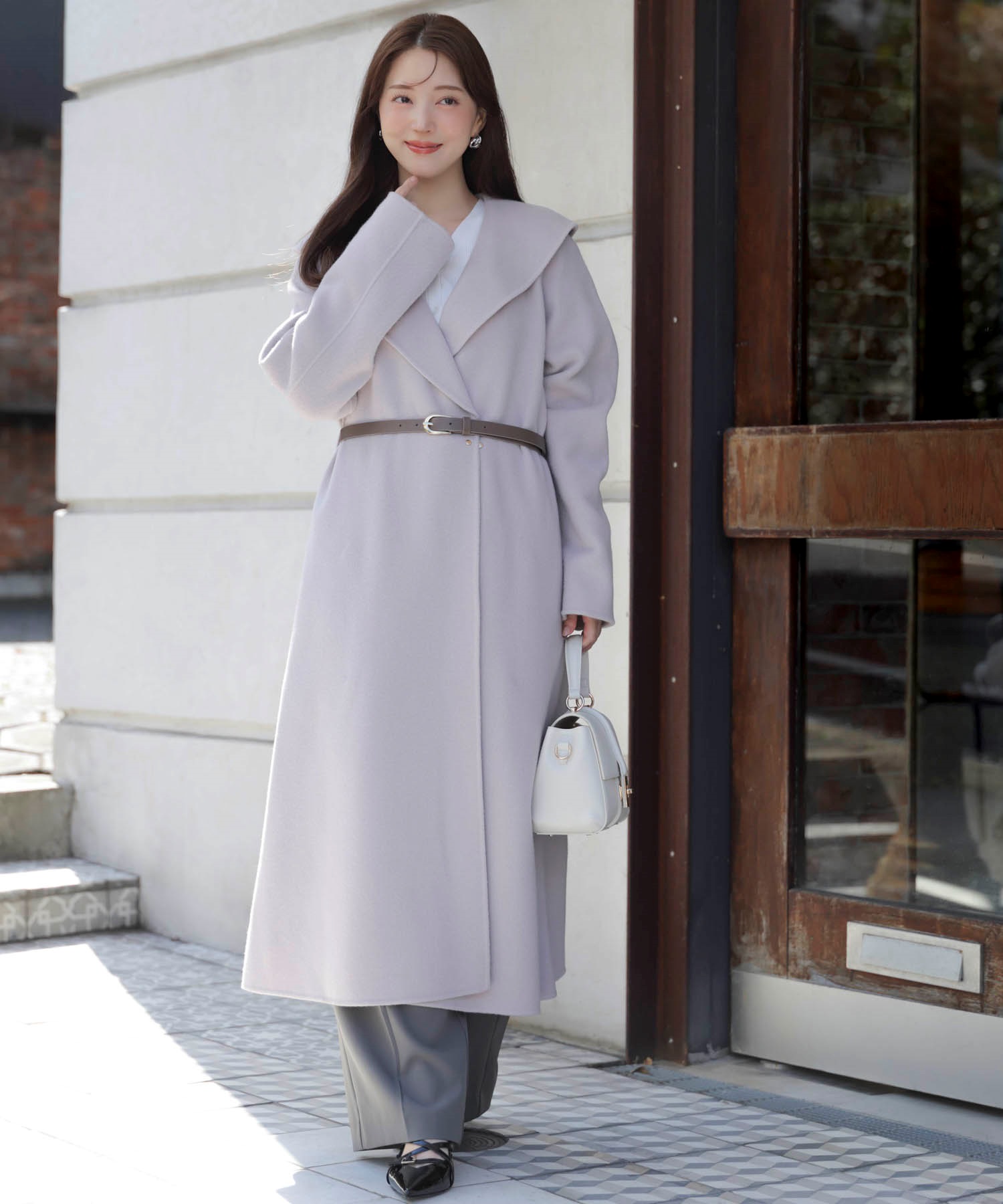 ベルト付きショールカラーウールリバーコート | コート | NOELA