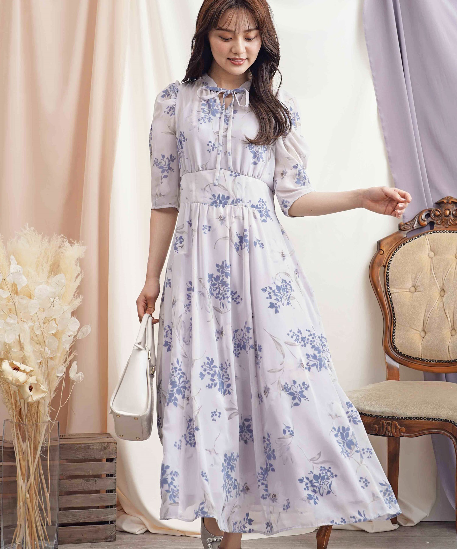 フロッキーフラワーワンピース | ロングワンピース | NOELA OFFICIAL