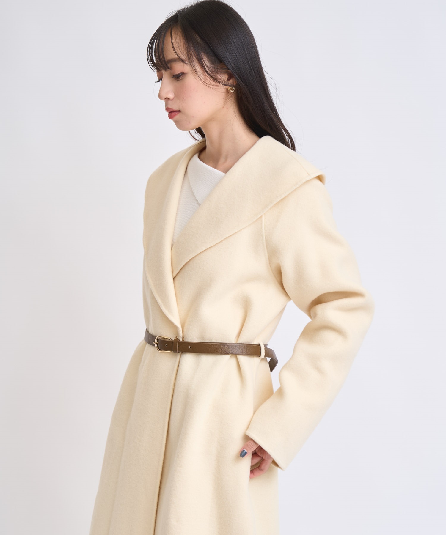 ベルト付きショールカラーウールリバーコート | コート | NOELA