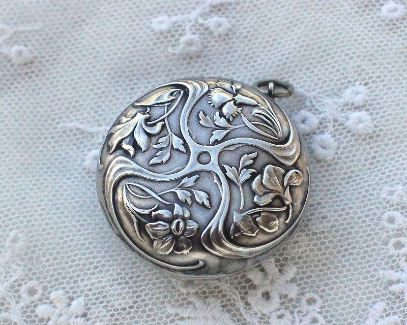 アンティーク ミラー付きピルケース パウダーケース アンティーク