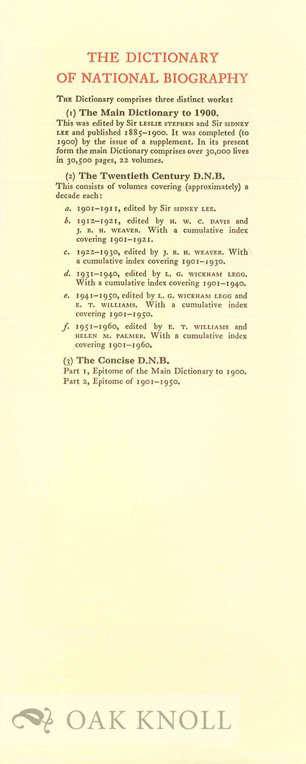 DICTIONARY OF NATIONAL BIOGRAPHY, FOUNDED IN 1882 BY GEORGE SMITH