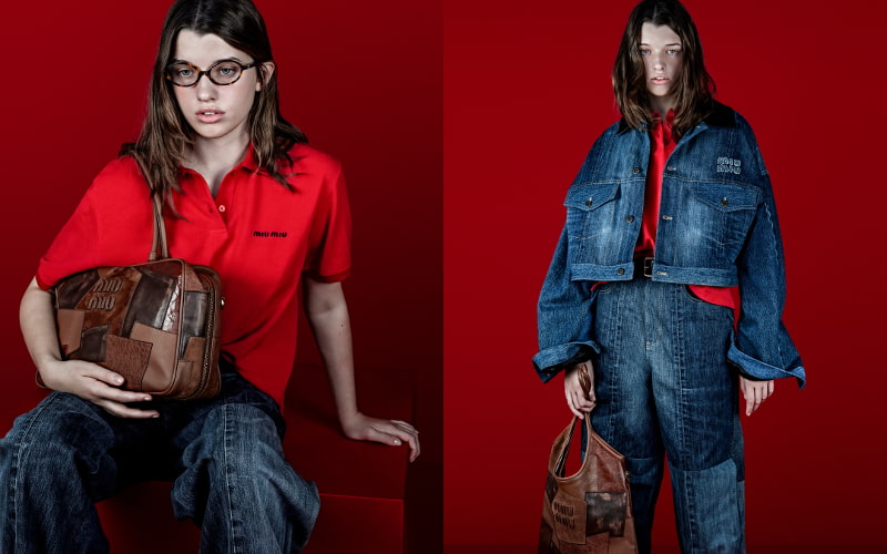 ミュウミュウ新作】ヴィンテージデニムをリメイクしたウェアとレザー端