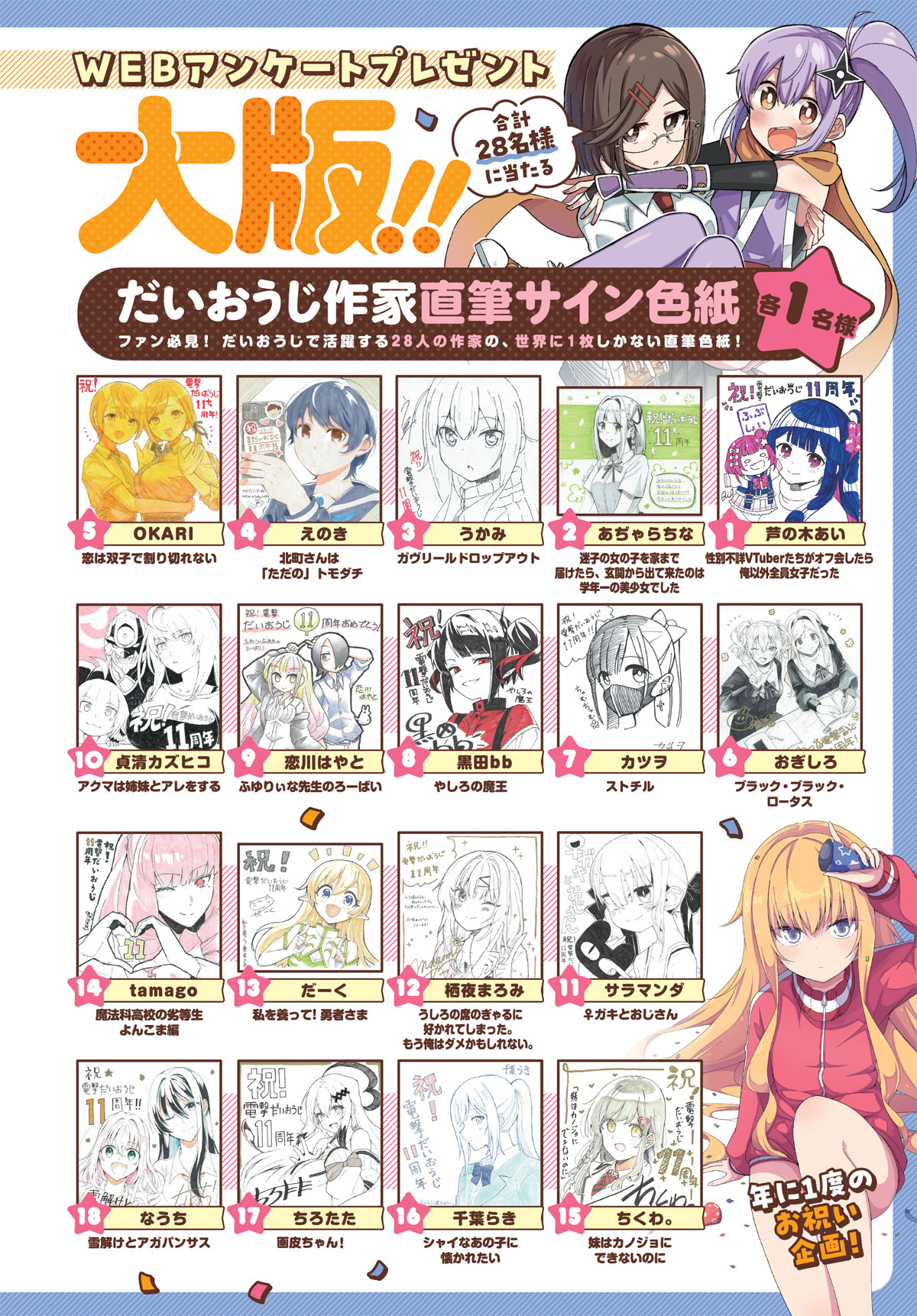 顔面偏差値高杉ちゃん】イラストレータ】 直筆サイン入り色紙 3枚