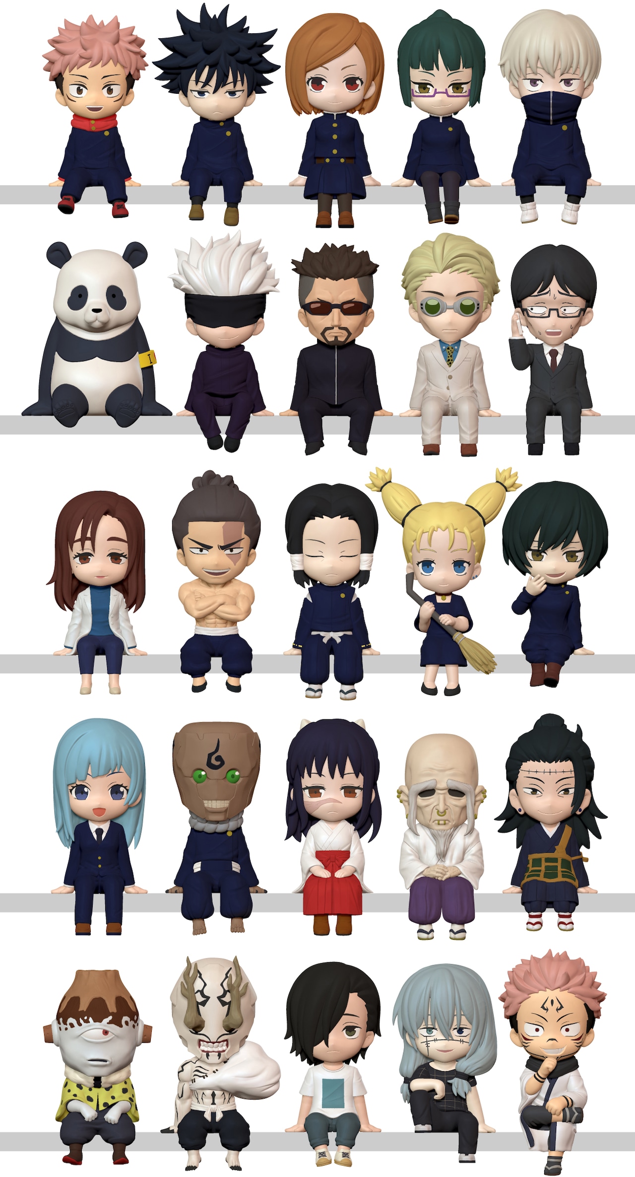 呪術廻戦」25体のフィギュアセット登場、虎杖悠仁や五条悟らが棚にお