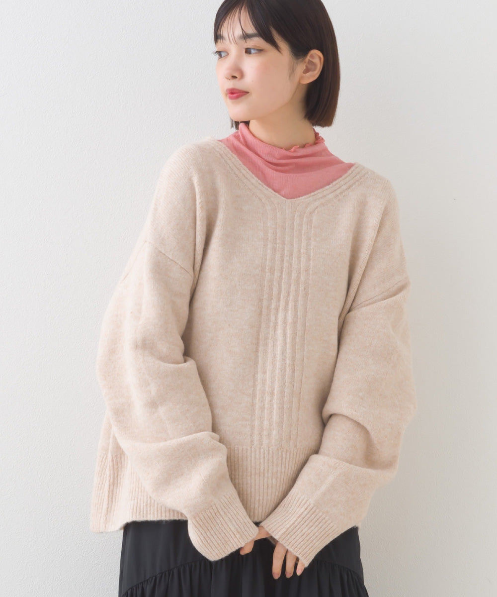 OMNES】メランジ Vネック オーバーシルエットニットプルオーバー